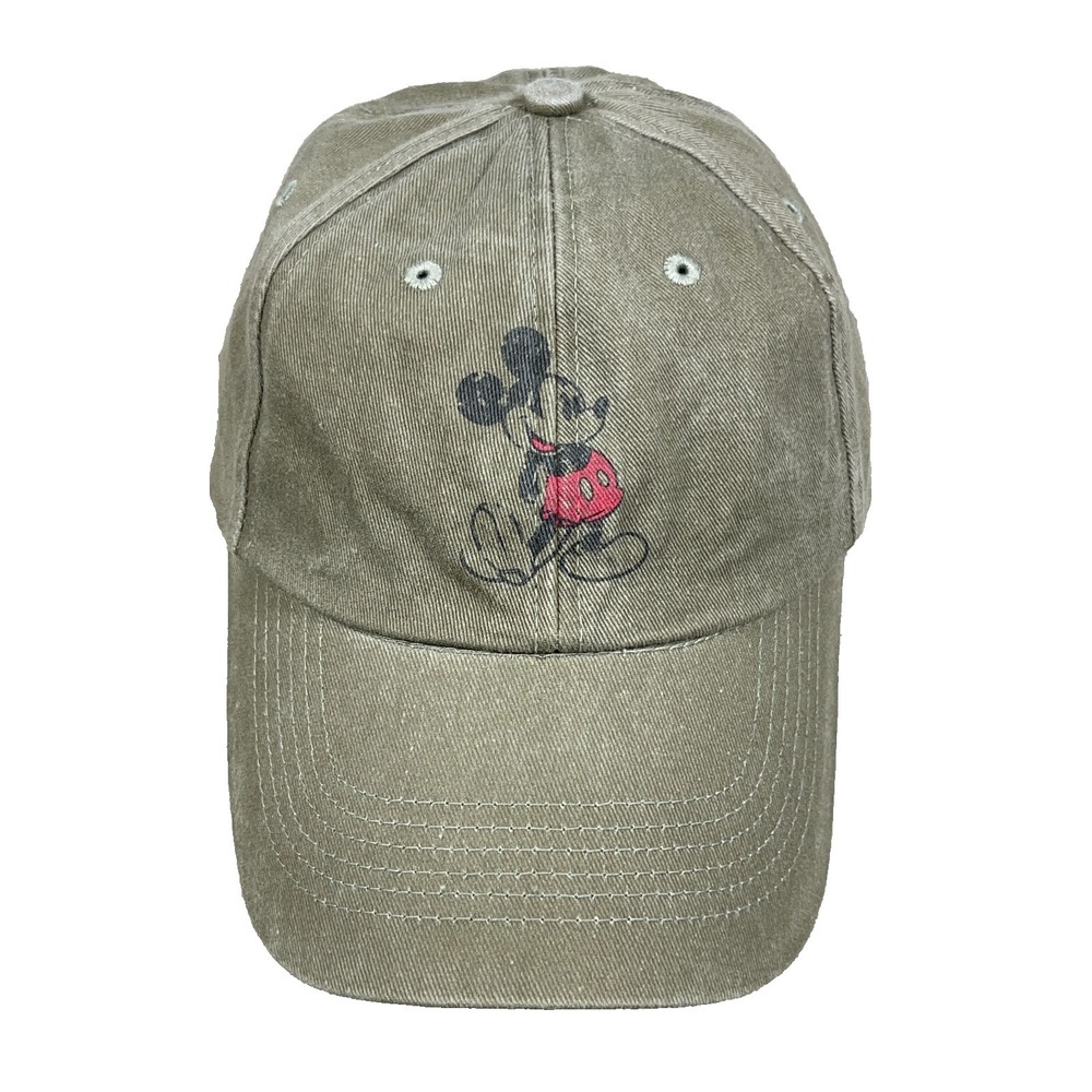 Disney Hat Cap‎ Strap Back Olive Green Mickey Mouse Faded Retro Mens Dad Adult